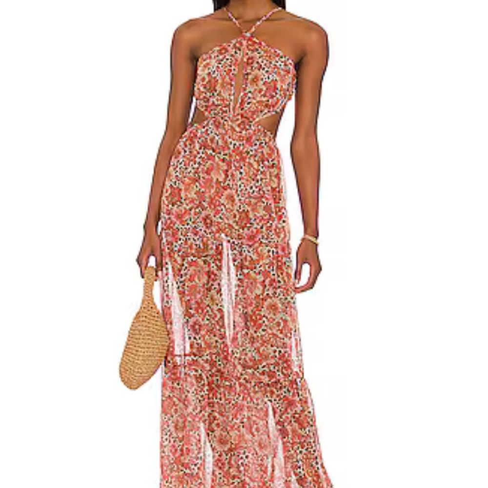 Tularosa leopard Floral Halter Maxi Dress